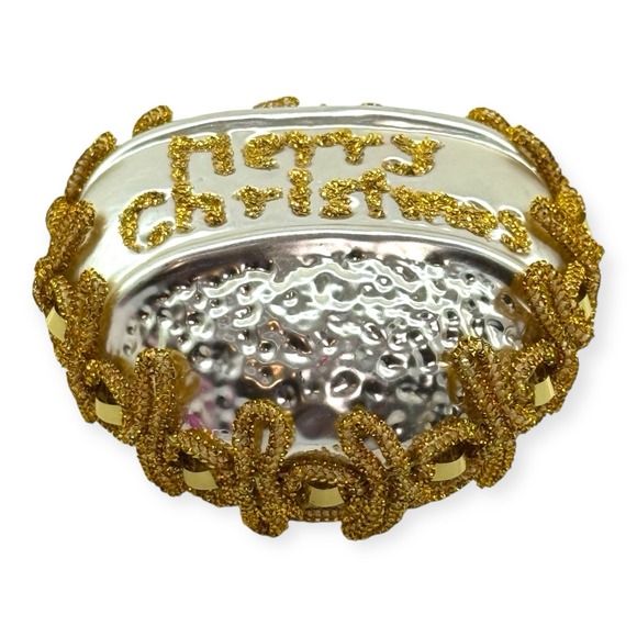 Vintage West Germany Heart Ornament Merry Christmas Pebbled Glass Embellished - Picture 7 of 8